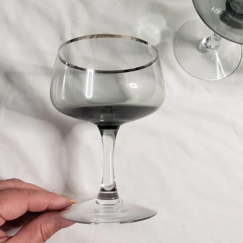 Fostoria Cherish Gray Smoke Platinum Trim Sherbet‎ Champagne Glasses Set Of 6
